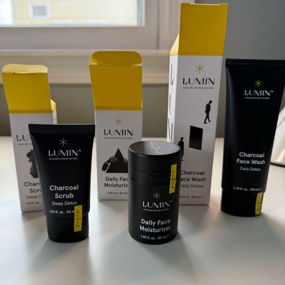 Lumin charcoal cleanser exfoliator rub moisturizer balm skincare system NEW NIB